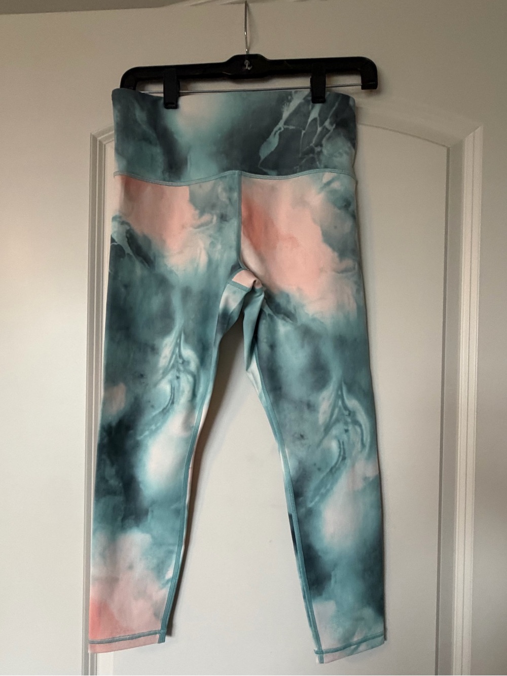 Athleta Marble-Print Leggings in Teal & Blush - 7/8 Length